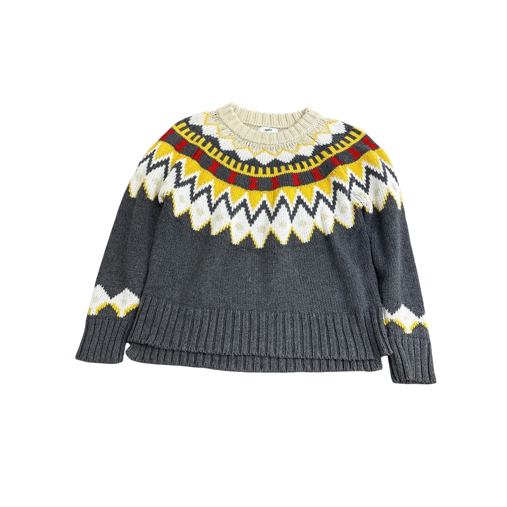 Aerie Womens Gray Fair Isle Cotton Blend Chunky Knit Crewneck Sweater Small